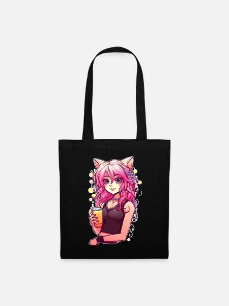 Cute Anime Cat Girl Orange Juice Furry Fursona - Stoffbeutel - Schwarz