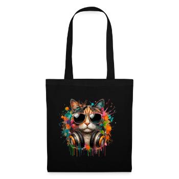 Cat Cats Mom Music Headphones Sunglasses Fun - Tote Bag - black - Front