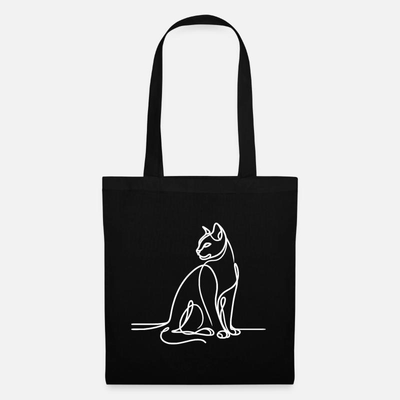 Einfache Strichzeichnung Kätzchen Katze Kunstwerk Zeichnung Katze - Stoffbeutel - Schwarz