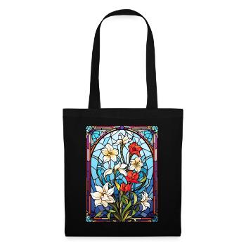Stained Glass Spring Wildflower Gardening Garden L - Stoffbeutel - Schwarz - Vorne