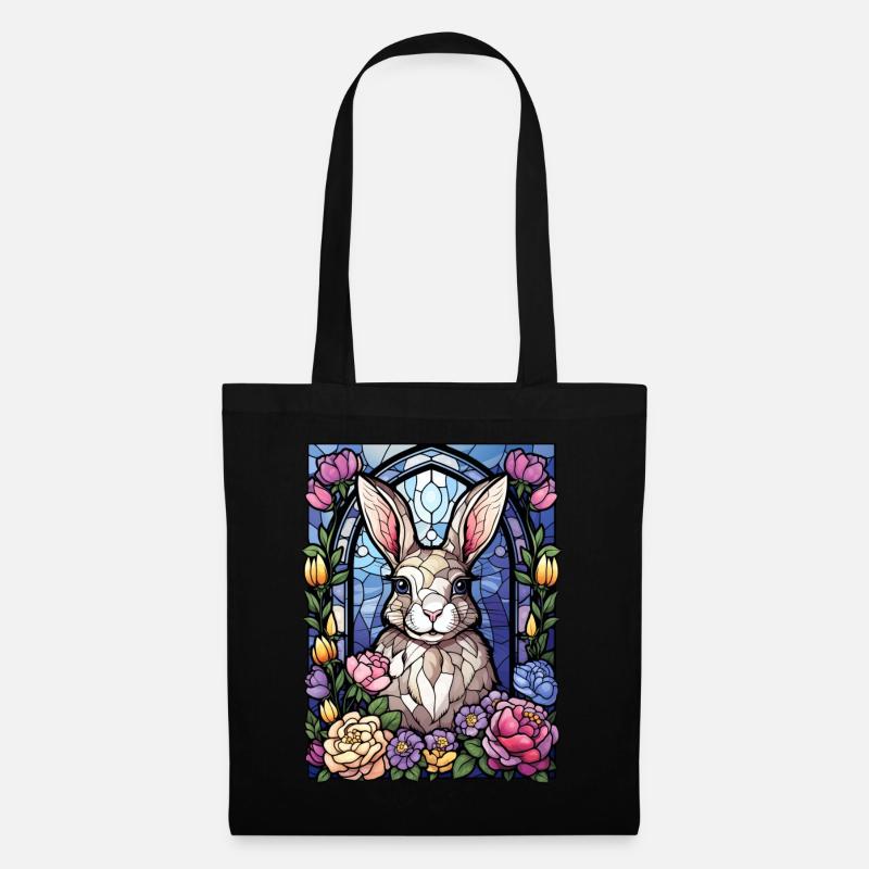 Kawaii Easter Rabbit Floral Spring Stained Glass - Stoffbeutel - Schwarz