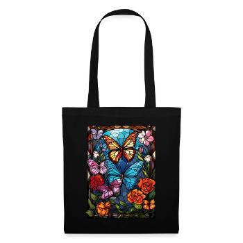 Stained Glass Spring Butterfly Flowers Cottagecore - Stoffbeutel - Schwarz - Vorne