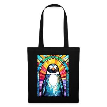 Cute Emperor Penguin Geometric Animal Stained Glas - Stoffbeutel - Schwarz - Vorne