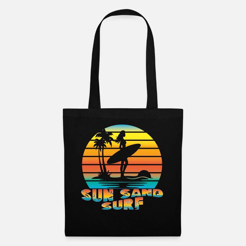 SUN SAND SURF. Sommer, Strand, Meer, Palmen, Cool, - Stoffbeutel - Schwarz