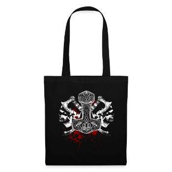 Mjölnir, Marteau de Thor, Crânes, Vikings - Sac en tissu - noir - Devant