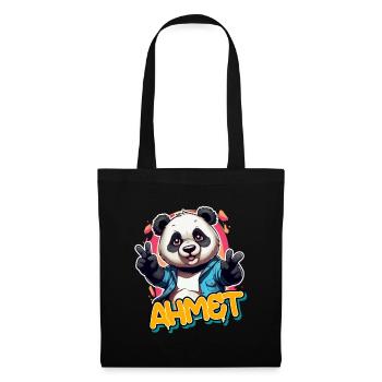 AHMET - Beau nom de garçon avec Panda cool - Sac en tissu - noir - Devant