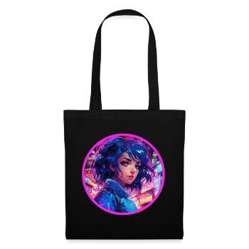 Japanese Anime Cyber Girl Vaporwave Neon Glitch - Tote Bag - black - Front