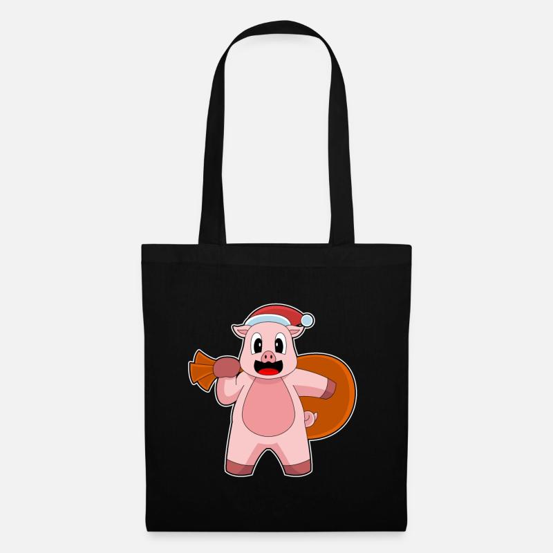 Schwein Weihnachten Sack - Stoffbeutel - Schwarz
