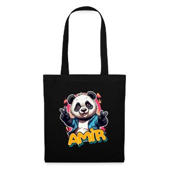 AMIR - Beau nom de garçon avec Cool Panda - Sac en tissu - noir - Devant