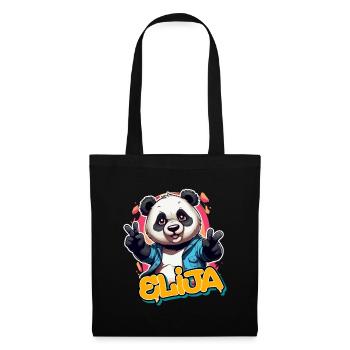 ELIJA - Schöner Jungen Name mit coolem Panda - Stoffbeutel - Schwarz - Vorne