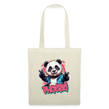 PHOEBE - Schöner Mädchen Name mit coolem Panda - Stoffbeutel - Natur - Vorne