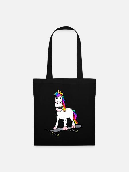 Einhorn Skater Skateboard Jugendliche Kind - Stoffbeutel - Schwarz