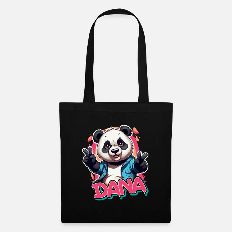 DANA - Schöner Mädchen Name mit coolem Panda - Stoffbeutel - Schwarz