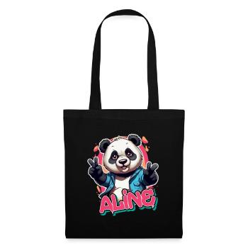 ALINE - Schöner Mädchen Name mit coolem Panda - Stoffbeutel - Schwarz - Vorne