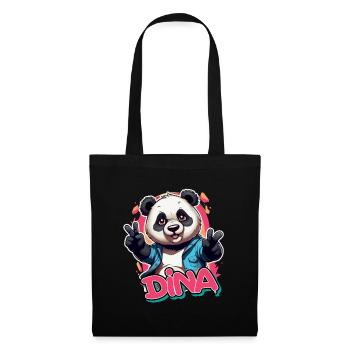 DINA - Beau nom de fille avec Panda cool - Sac en tissu - noir - Devant