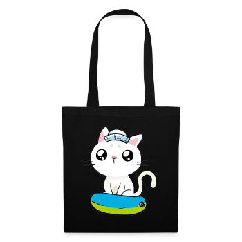 Maritim Katze Seenot Matrose Ahoi Schwimmring - Stoffbeutel - Schwarz - Vorne