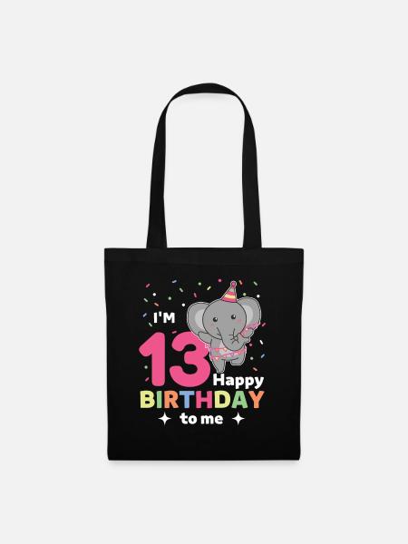 Elefant zum 13. Geburtstag für Kinder dreizehn - Stoffbeutel - Schwarz