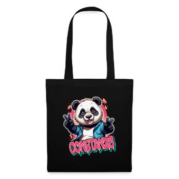 CONSTANZE - Schöner Mädchen Name mit coolem Panda - Stoffbeutel - Schwarz - Vorne