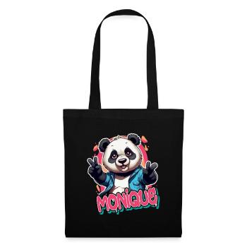 MONIQUE - Beau prénom de fille avec panda cool - Sac en tissu - noir - Devant