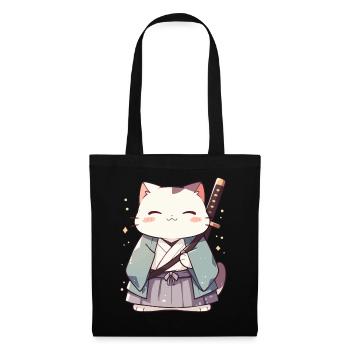 Samurai Cat Kawaii Japanese Ninja Cat - Tote Bag - black - Front