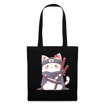 Samurai Cat Kawaii Japanese Ninja Cat - Tote Bag - black - Front