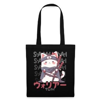 Samurai Cat Kawaii Japanese Ninja Cat - Tote Bag - black - Front
