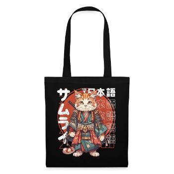 Chat samouraï Kawaii Chat ninja japonais - Sac en tissu - noir - Devant