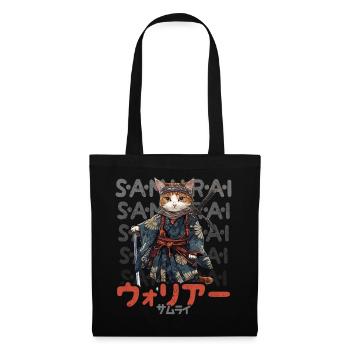 Samurai Cat Kawaii Japanische Ninja Katze - Stoffbeutel - Schwarz - Vorne