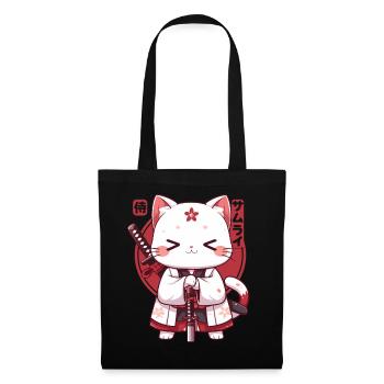 Samurai Cat Kawaii Japanische Ninja Cat - Stoffbeutel - Schwarz - Vorne