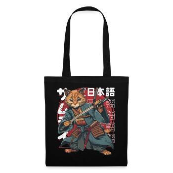 Samurai Cat Kawaii Japanische Ninja Katze - Stoffbeutel - Schwarz - Vorne