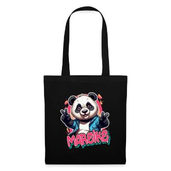 MAREIKE - Schöner Mädchen Name mit coolem Panda - Stoffbeutel - Schwarz - Vorne