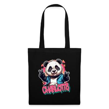 CHARLOTTE - Beau prénom de fille avec panda cool - Sac en tissu - noir - Devant