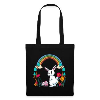 Osterhase Ostereier Regenbogen Kind Kinder Hase - Stoffbeutel - Schwarz - Vorne