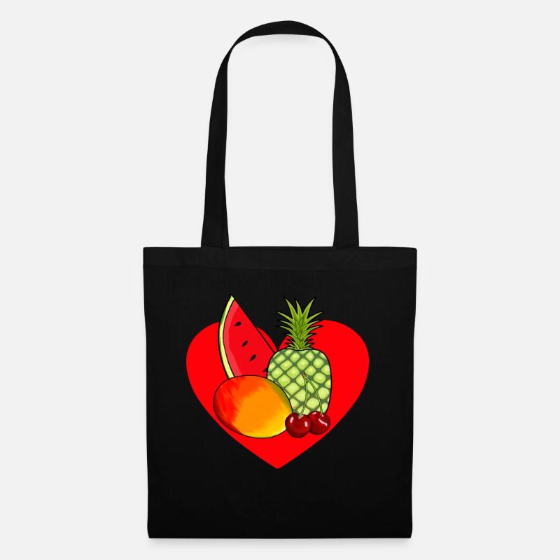 Obst Früchte Geschenkidee Vegetarisch - Stoffbeutel - Schwarz