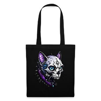Cat Skull // mystische Totenkopf Katze FS0174 - Stoffbeutel - Schwarz - Vorne