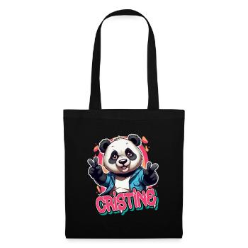 CRISTINE - Magnifique prénom de fille avec un panda cool - Sac en tissu - noir - Devant