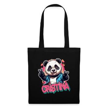 CRISTINA - Magnifique prénom de fille avec un panda cool - Sac en tissu - noir - Devant