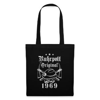 1969 Geburtstag Ruhrpott Original Hacke Helm - Stoffbeutel - Schwarz - Vorne