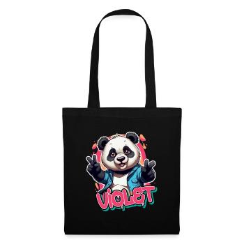 VIOLET - Beau nom de fille avec panda cool - Sac en tissu - noir - Devant