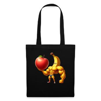 Banane musclée soulevant une énorme pomme - Sac en tissu - noir - Devant