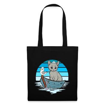Chaton, Mouette, Marin, Marin, Bateau - Sac en tissu - noir - Devant