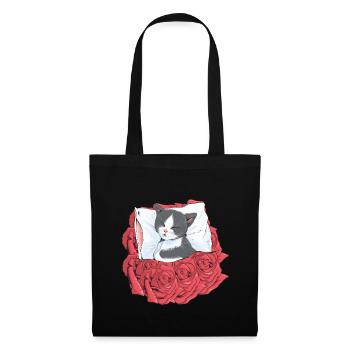 Katze Katzen Blumen - Stoffbeutel - Schwarz - Vorne