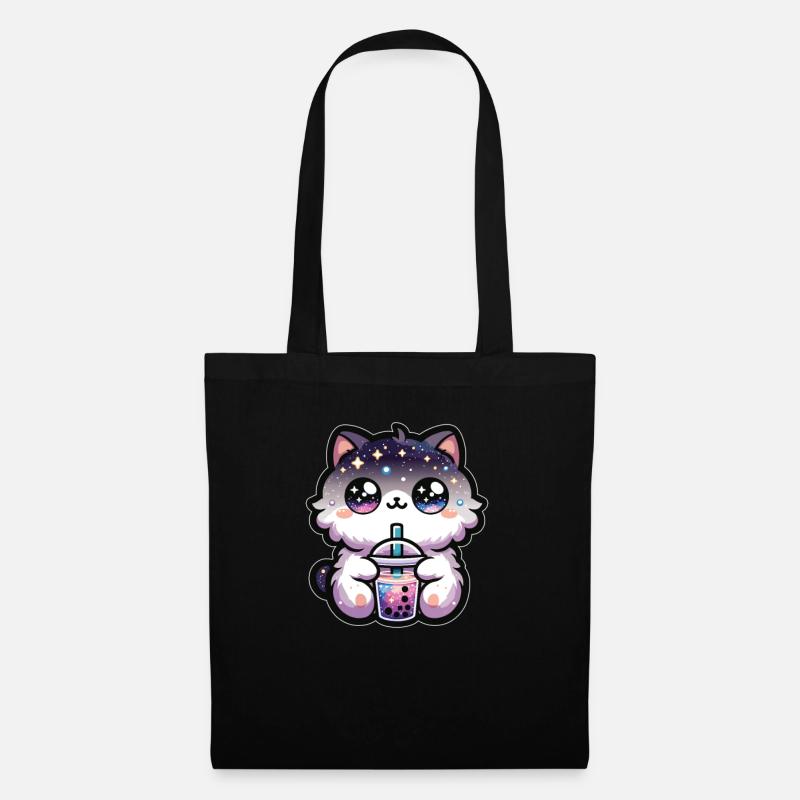 Cats Drinking Bubble Tea Galaxy Boba Cat - Tote Bag - black