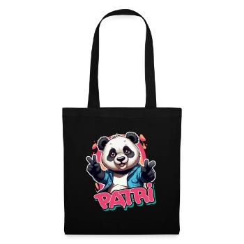 PATRI - Schöner Mädchen Name mit coolem Panda - Stoffbeutel - Schwarz - Vorne