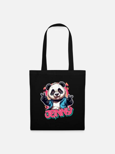 JENNY - Schöner Mädchen Name mit coolem Panda - Stoffbeutel - Schwarz