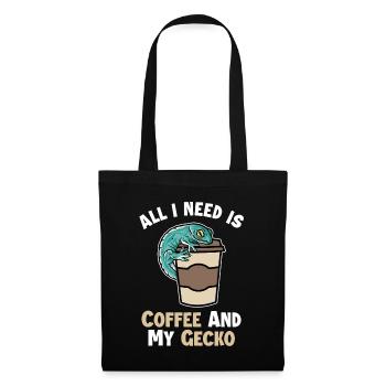 Kaffee und meine Gecko-Eidechse Gekkota Schopf - Stoffbeutel - Schwarz - Vorne