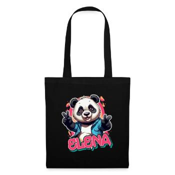 ELENA - Schöner Mädchen Name mit coolem Panda - Stoffbeutel - Schwarz - Vorne