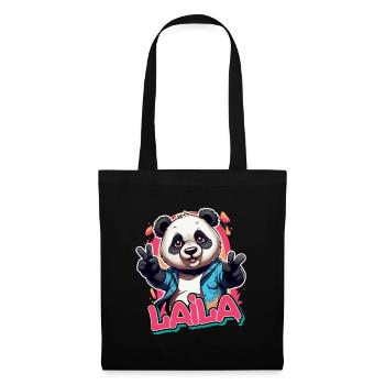 LAILA - Beau nom de fille avec Cool Panda - Sac en tissu - noir - Devant