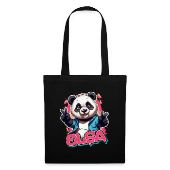 ELSA - Schöner Mädchen Name mit coolem Panda - Stoffbeutel - Schwarz - Vorne
