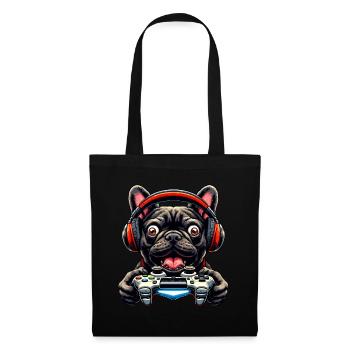 Gamer Shirts Design, Französische Bulldogge Gamer - Stoffbeutel - Schwarz - Vorne